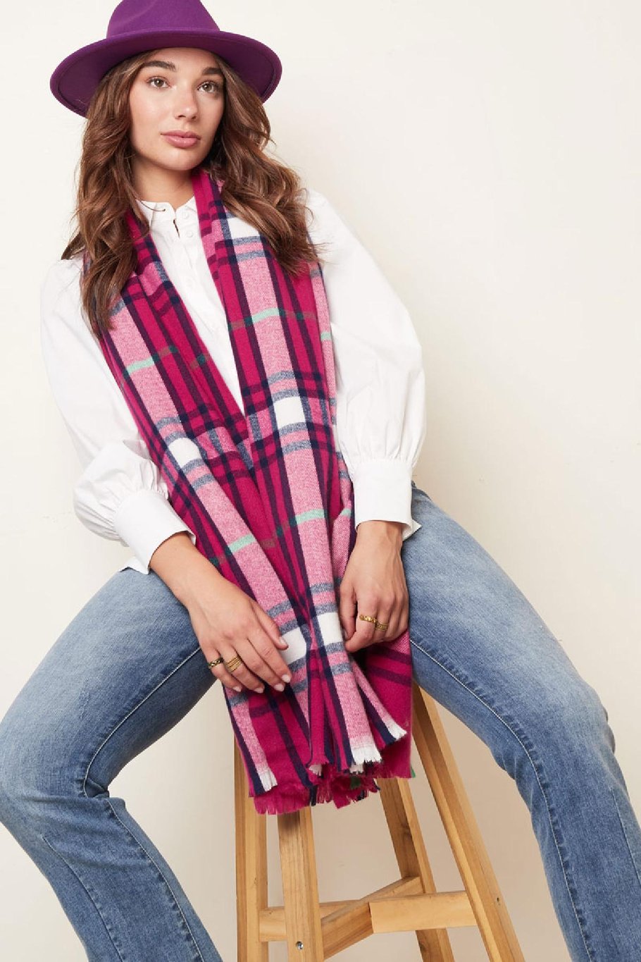 Checkered winter scarf with autumn colors Orange Acrylic Picture4